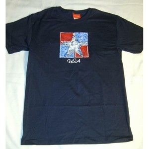 Patchwork quilt design USA Patriotic 4th of July T- Shirt Navy Adult Small